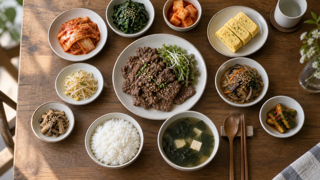 한 상 차림을 위에서 내려다본 장면