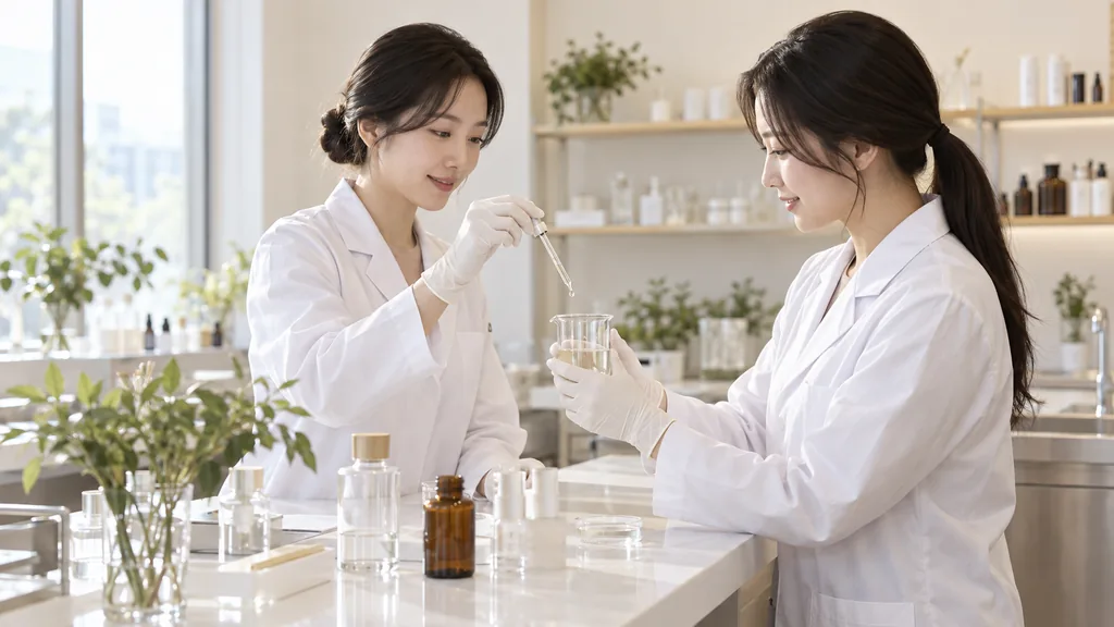 실험대 앞에서 함께 작업하는 두 사람