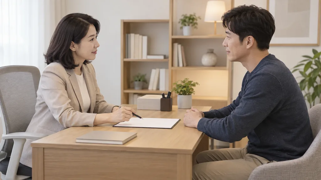 검사실에서 마주 앉은 두 사람