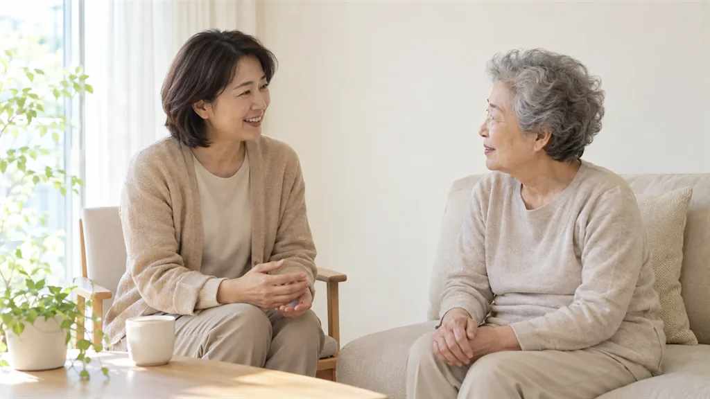 마주 앉아 이야기하는 생활지원사와 어르신