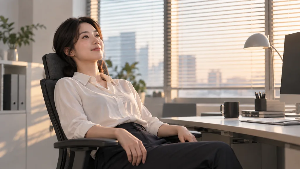 책상에서 잠시 숨을 고르는 직장인